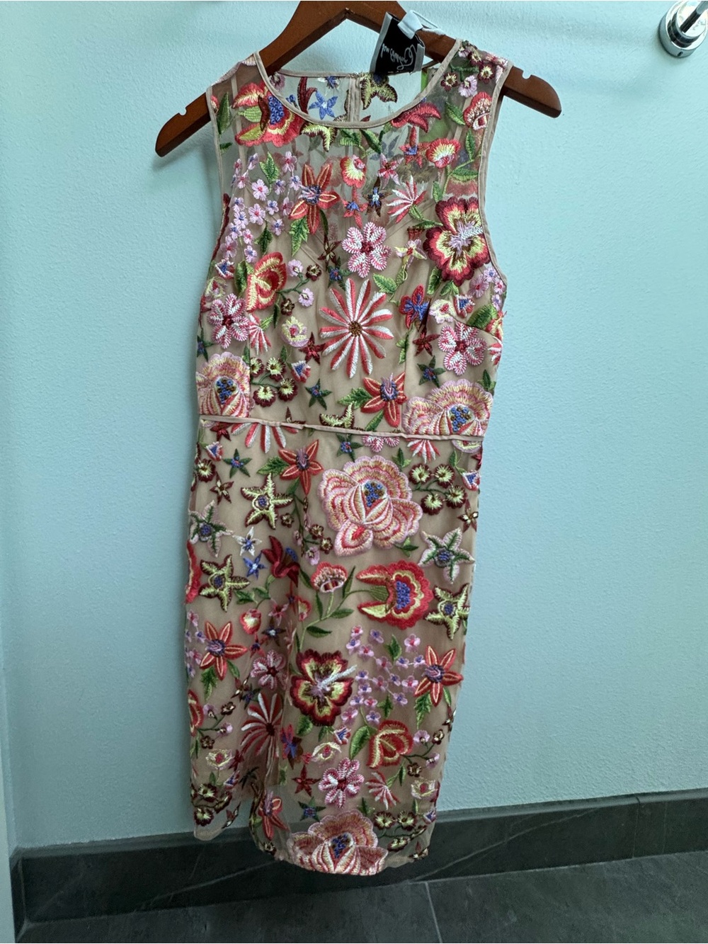 NWT Sam Edelman Embroidered Nude Dress with Multicolor Blooms